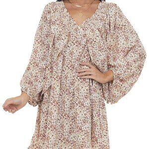 Jodifl Coconut Leopard Print Burgundy, Dusty Rose, Open Bubble Sleeve Dress Sz M